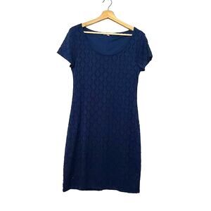 Isaac Mizrahi | Navy Lace Sheath Short Sleeve Dress